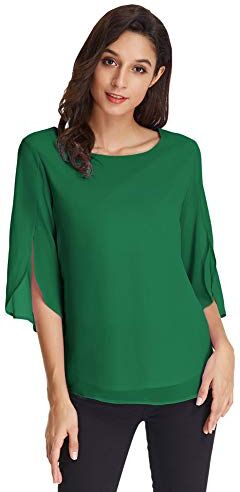 GRACE KARIN Donna Elegante Maglietta a Scollo Tondo Blusa Larga per Primavera Estate Verde Scuro 2XL CLAF15-9