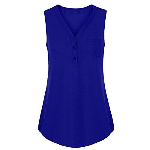 Evansamp-blouse Evansamp Clearance, camicetta da donna, senza maniche, con scollo a V, tinta unita blu Blue 3XL