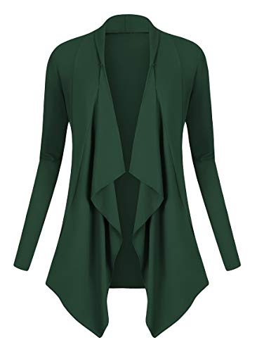 Urban GoCo Donna Cardigan Drappeggiato Aperto Davanti a Maniche Lunghe e Orlo Irregolare Giacca Top (XXL, Verde Scuro)