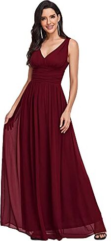 Ever-Pretty Vestito da Sera Donna Linea ad A Stile Impero Chiffon Scollo a V Senza Maniche Borgogna 50-52