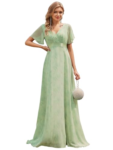 Ever-Pretty Vestiti da Cerimonia da Donna Alta Elasticità Scollo a V Linea ad A con Spacco Stile Impero Rose Verde Chiaro 44