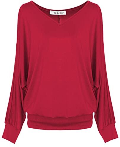 Van Der Rich ® Top Base Camicetta a Maniche Lunghe Donna (ML-Rosso, XL)