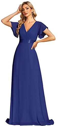 Ever-Pretty Abito da Ballo Donna Stile Impero Linea ad A Scollo a V Maniche Corte Lungo Blu Zaffiro 48