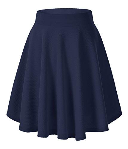 Urban GoCo Donna Moda Svasata Mini Gonna da Pattinatrice Versatile Elastica Solida Colore Gonna Blu Marino-Lungo XL