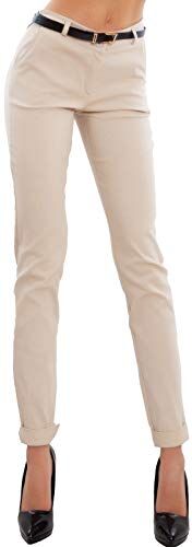 Toocool Pantaloni Donna Classici Eleganti Tasche Vita Bassa Cintura AS-28251 [S,Beige]