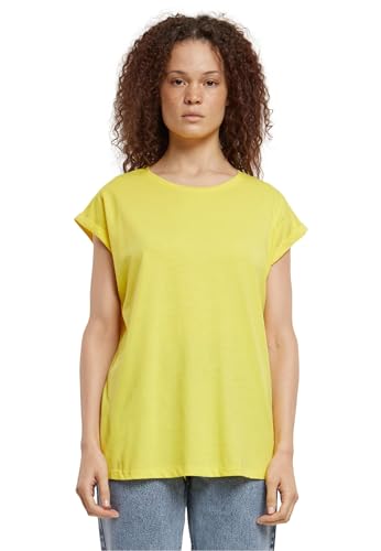 Urban Classics t-shirt da Donna con Manica Arrotolata, Maglietta a Maniche Corte da Donna in Cotone, Tee Shirt con Scollo Rotondo e Spalle Arrotondate, Colore: Giallo, Taglia: XL