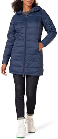 Amazon Essentials Cappotto di Piumino Leggero Impermeabile con Cappuccio (Taglie Forti Disponibili) Donna, Blu Marino, L