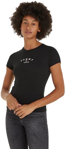 Tommy Jeans T-shirt Maniche Corte Donna Slim Scollo Rotondo, Nero (Black), M