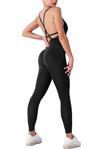 STARBILD Tuta Sportiva Donna AntiCellulite Push Up Sexy Senza Maniche 2 Pezzi Reggiseno Leggins Lunghi Jumpsuit Abbigliamento Ginnastica Yoga Bodysuits, M4180-Nero XL