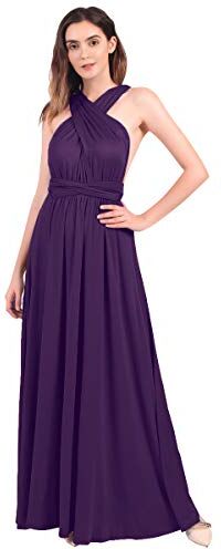 FYMNSI Donna Transformare Vestito Lunghe Senza Schienale Scollo a V Vita Alta Senza Maniche Multiway Avvolgere Damigella d' Onore Formale Maxi Abito da Sera Matrimonio Banchetto Viola Scuro S