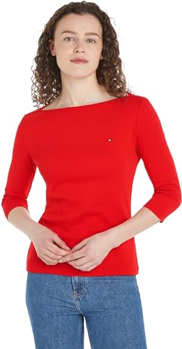 Tommy Hilfiger New Cody Slim Boat-NK 3/4SLV  Top in Maglia a Maniche Corte, Rosso (Fierce Red), S Donna