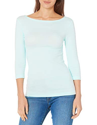 Amazon Essentials T-Shirt con Scollo a Barchetta in Tinta Unita con Manica 3/4 e vestibilità Aderente Donna, Blu Acqua, XL