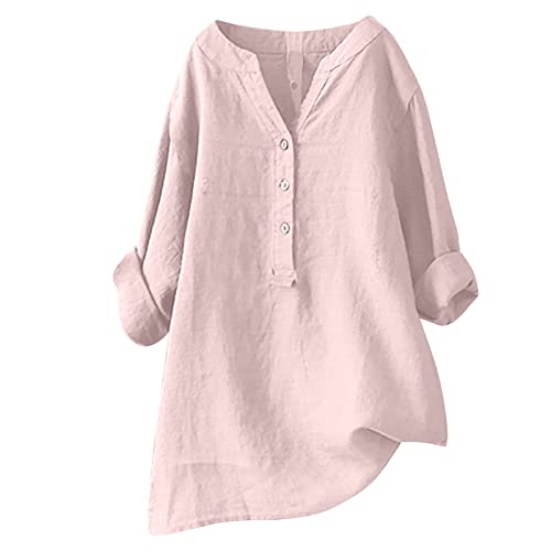 HAOLEI Camicetta Cotone e Lino Maniche Lunga Oversize da Donna Manica Lunga Blusa Causal Chic Estiva Taglie Forti Camicia Scollo a V Offerte di Primavera per la Primavera e L'Estate Leggera e Traspirante