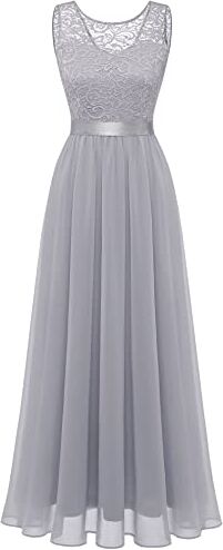 Berylove Abiti da Sera da Donna Abito da Sposa Lungo Abiti da Chiffon Abiti da Damigella d'Onore Grigio