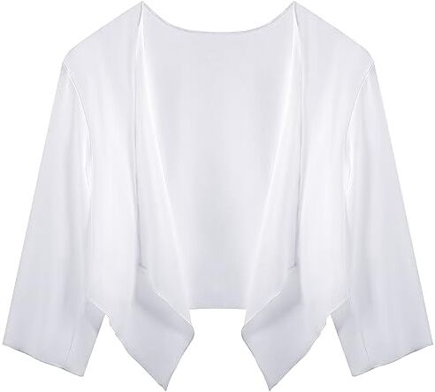 Irevial Donna Cardigan Chiffon a Maniche 3/4 Elegante Bolero Leggero Coprispalle Primavera Estivo Bianco XXL