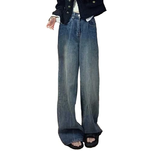 Generico Jeans Strappati Pantaloni jeans larghi da donna a vita alta stile E Girl streetwear adatti pantaloni in denim vintage pantaloni larghi dritti per il tempo libero Pantaloni Bassa (Blue, XXXL)