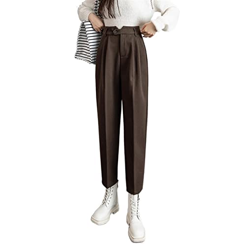 SUICRA Pantaloni da donna Pantaloni neri da caffè Pantaloni da donna Harem Capri larghi formali invernali caldi da donna Pantaloni casual dritti femminili (Color : Coffee, Size : M)