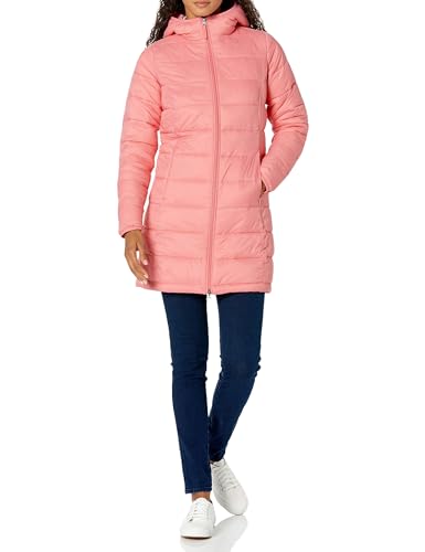 Amazon Essentials Cappotto di Piumino Leggero Impermeabile con Cappuccio (Taglie Forti Disponibili) Donna, Rosa, L