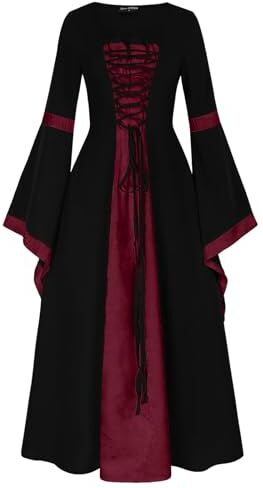 Generico Costume Dama Del Medievale Gotico Spalle Scoperte Costume Strega Donna Punk Vintage Vestito Medievale Vittoriano Vestiti Carnevale Cosplay Costume Principessa Sera Costume Da (#A-Wine, XXL)