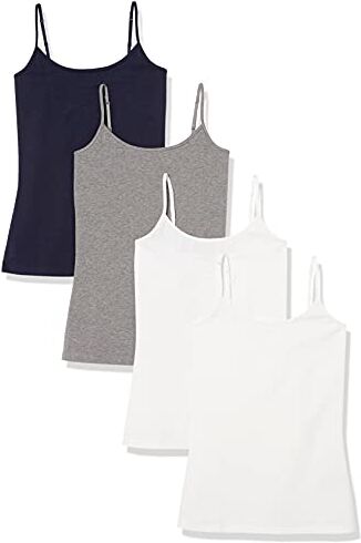 Amazon Essentials Canotta vestibilità Slim Donna, Pacco da 4, Blu Marino/Grigio/Bianco, L