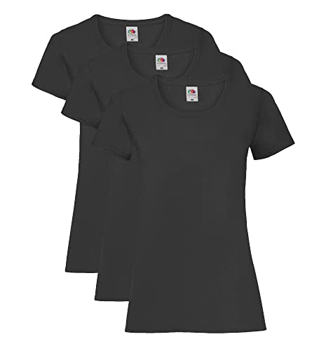Fruit of the Loom Valueweight T-Shirt Confezione da 3 T-Camicia, Nero (Black), XS Donna