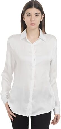 TONY BACKER Camicia da Donna Semplice e Leggera, Manica Lunga, per Lavoro e Scuola, Tinta Unita (IT, Testo, XL, Regular, Regular, 0, Bianco)