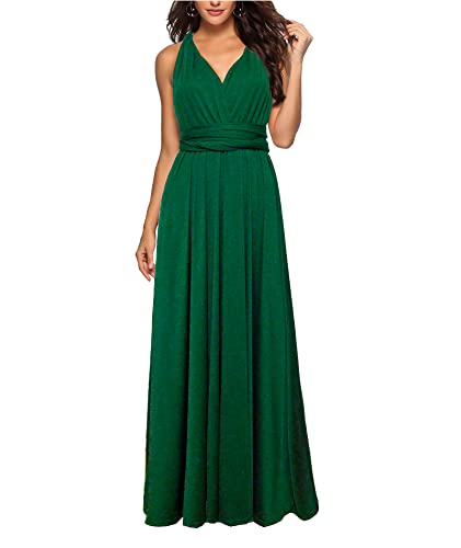 xxxiticat Abito da sera lungo da donna, elegante abito da damigella d'onore, abito da cocktail, per le feste, verde, XL