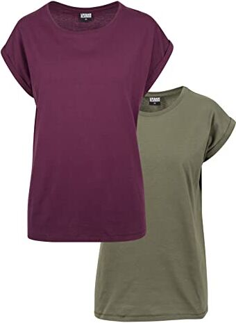 Urban Classics Ladies Extended Shoulder Tee 2-Pack, Maglietta Donna, Multicolore (Olive/Cherry), XL