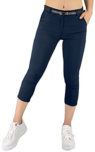 JOPHY & CO. Pantalone Donna Chino 3/4 con Cintura (cod. 3013) (Blu Marino, S)