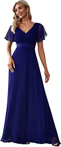 Ever-Pretty Vestito da Cerimonia Donna Stile Impero Linea ad A Scollo a V Maniche Corte Lungo Blu Reale 36EU