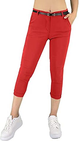 JOPHY & CO. Pantalone Donna Chino 3/4 con Cintura (cod. 3013) (Rosso, XL)