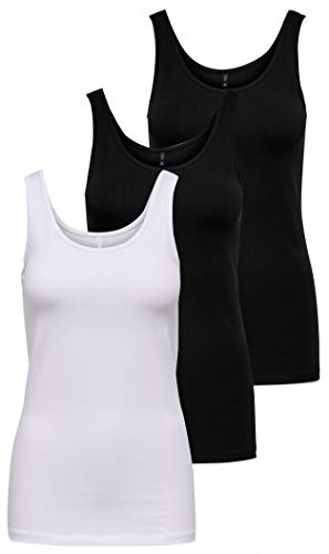 Only Onllive Love Tank Noos, Bianco/Nero (1 x Bianco/2 x Nero), XS