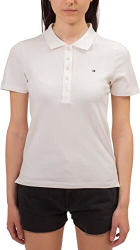 Tommy Hilfiger Maglietta Polo Maniche Corte Donna 1985 Slim Pique Slim Fit, Bianco (Ecru), XXS