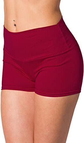 Alkato Pantaloncini Corti Hotpants a Vita Alta da Donna, Marrone Rosso, 44