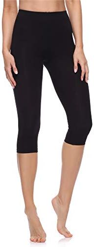 Merry Style Leggings Donna 3/4 Pantaloni Capri Morbidi e Confortevoli Leggins Donna in Cotone Traspirante Elastici e Delicati sulla Pelle Sensibile MS10-199 (Nero, XXL)