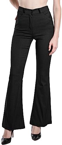 Laphilo Pantaloni da Donna Svasati effetto Jeans Estensibile Vita Alta Skinny Push up Zampa Elefante Campana in Denim Slim Fit cod.3049 (XL, Nero)