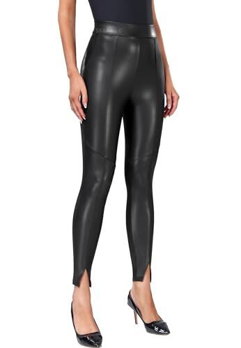 STARBILD Pantaloni in Pelle Donna Eleganti, Leggins Jeans Push up Sexy, Collant Ecopelle a Vita Alta PU, Leather Pants Opachi Mode, K60130 Patchwork Nero XL