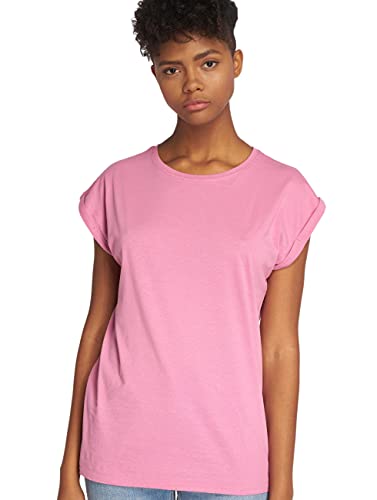 Urban Classics t-shirt da Donna con Manica Arrotolata, Maglietta a Maniche Corte da Donna in Cotone, Tee Shirt con Scollo Rotondo e Spalle Arrotondate, Colore: Rosa, Taglia: XL