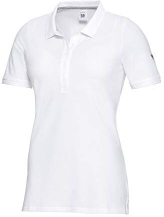 BP Polo da donna in cotone elasticizzato a mezza manica con colletto e abbottonatura, colore bianco, taglia L,