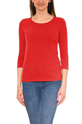 Alkato T-Shirt da Donna a Maniche a 3/4 con Scollo Tondo, Rosso, S