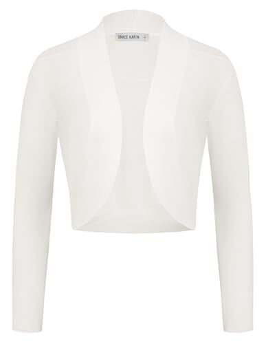 GRACE KARIN Donna Cardigan Donna Elegante Cerimonia con Frontale Aperto Cardigan Primaverile Bolero Bianco L
