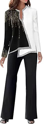 MJGkhiy Tailleur Donna Eleganti Pantaloni e Giacca da Cerimonia Curvy Completo Blazer a Maniche Lunghe Tuta Elastici in Vita Set di Abiti in Tinta Unita Pantalone Giacche Due Pezzi Elegante Suit