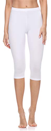 Merry Style Leggings Donna 3/4 Pantaloni Capri Morbidi e Confortevoli Leggins Donna in Cotone Traspirante Elastici e Delicati sulla Pelle Sensibile MS10-199 (Bianco, 3XL)