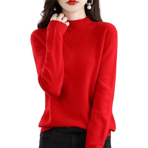 Nearflying Maglioni in cashmere da donna, 100% cashmere, leggero, a maniche lunghe, girocollo, maglione lavorato a maglia, Rosso, XL