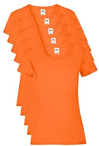 Fruit of the Loom Valueweight 5 Pack, T-Shirt Donna, Arancione (Orange 44), XS