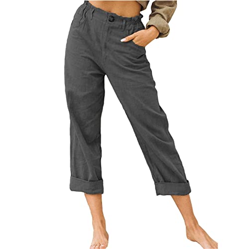 KEERADS Pantaloncini da bagno da donna in cotone e lino con coulisse sul retro, pantaloni elasticizzati in vita pantaloni casual jeans abito (Dark Gray #6, 3XL)