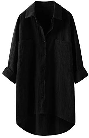 MJGkhiy Camicia Donna Lino Cotone Estiva Elegante Manica Lunga Camicetta Taglie Forti Bianca Blusa Casual Tinta Unita Maglietta Leggera Comodo Bottoni Scollo A V T-Shirt Lunga Camicette Maglia Tops