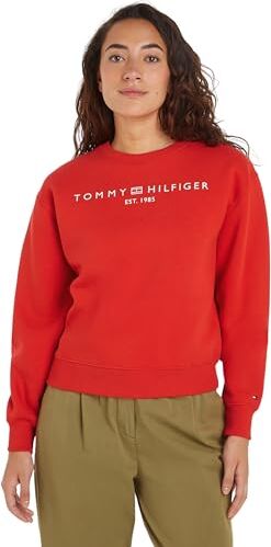 Tommy Hilfiger Felpa Donna senza Cappuccio, Rosso (Fierce Red), XL