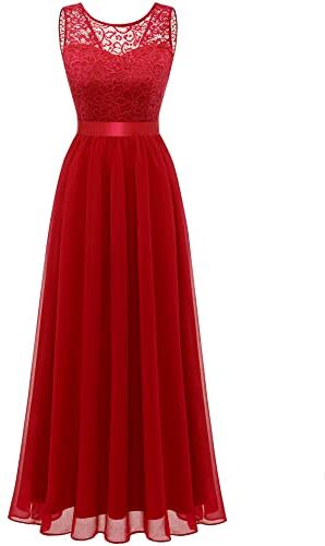 Berylove Signore Abito da Sera Lungo Rosso Abito da Sposa Registro di Nozze Abito da Damigella d'Onore Abiti Chiffon Estate BLP7025 Red L