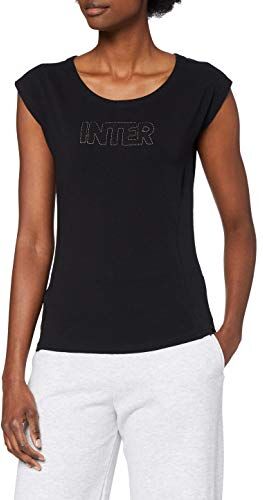 Inter T-Shirt Donna Manica Corta e Collo Ampio in Jersey, Nero, S